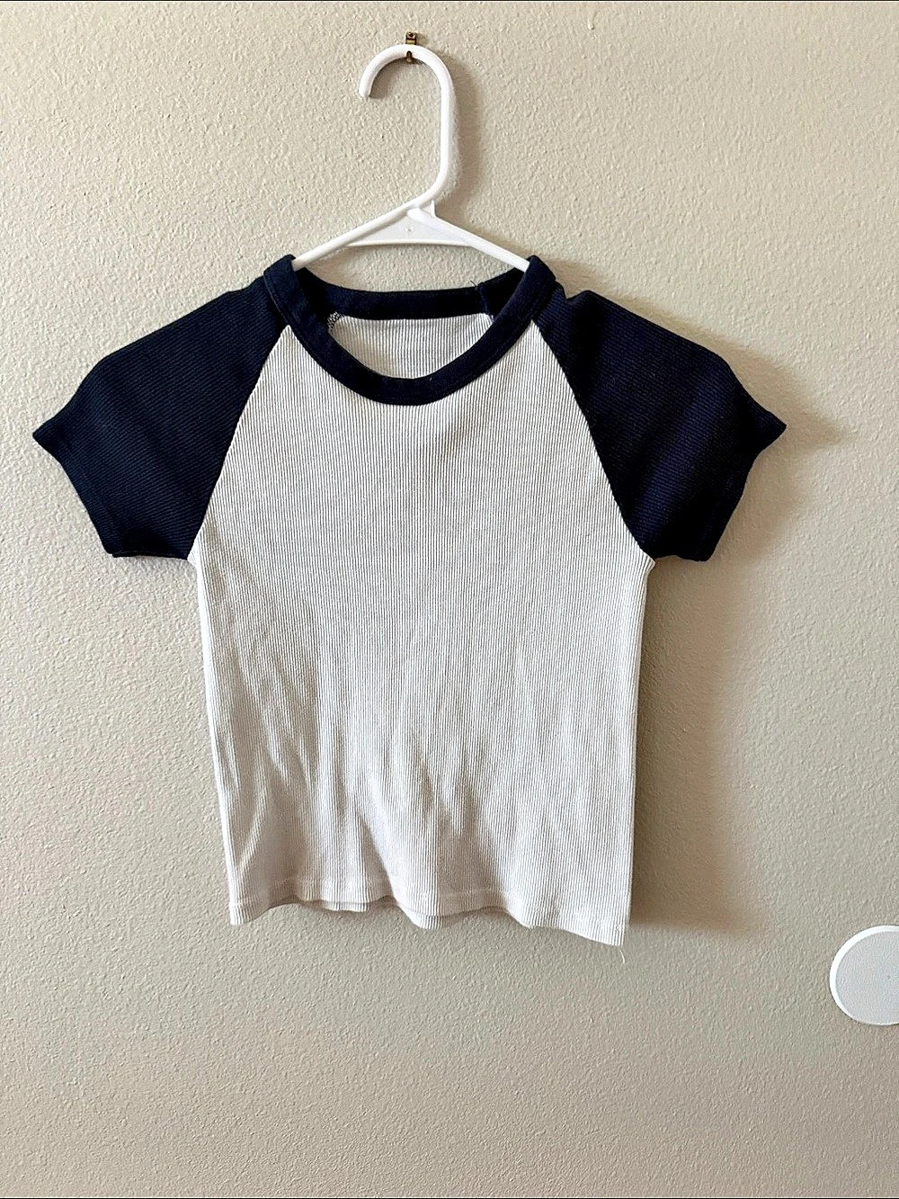 Brandy Melville John Galt Bella Baseball Top Short Sleeve White & Black